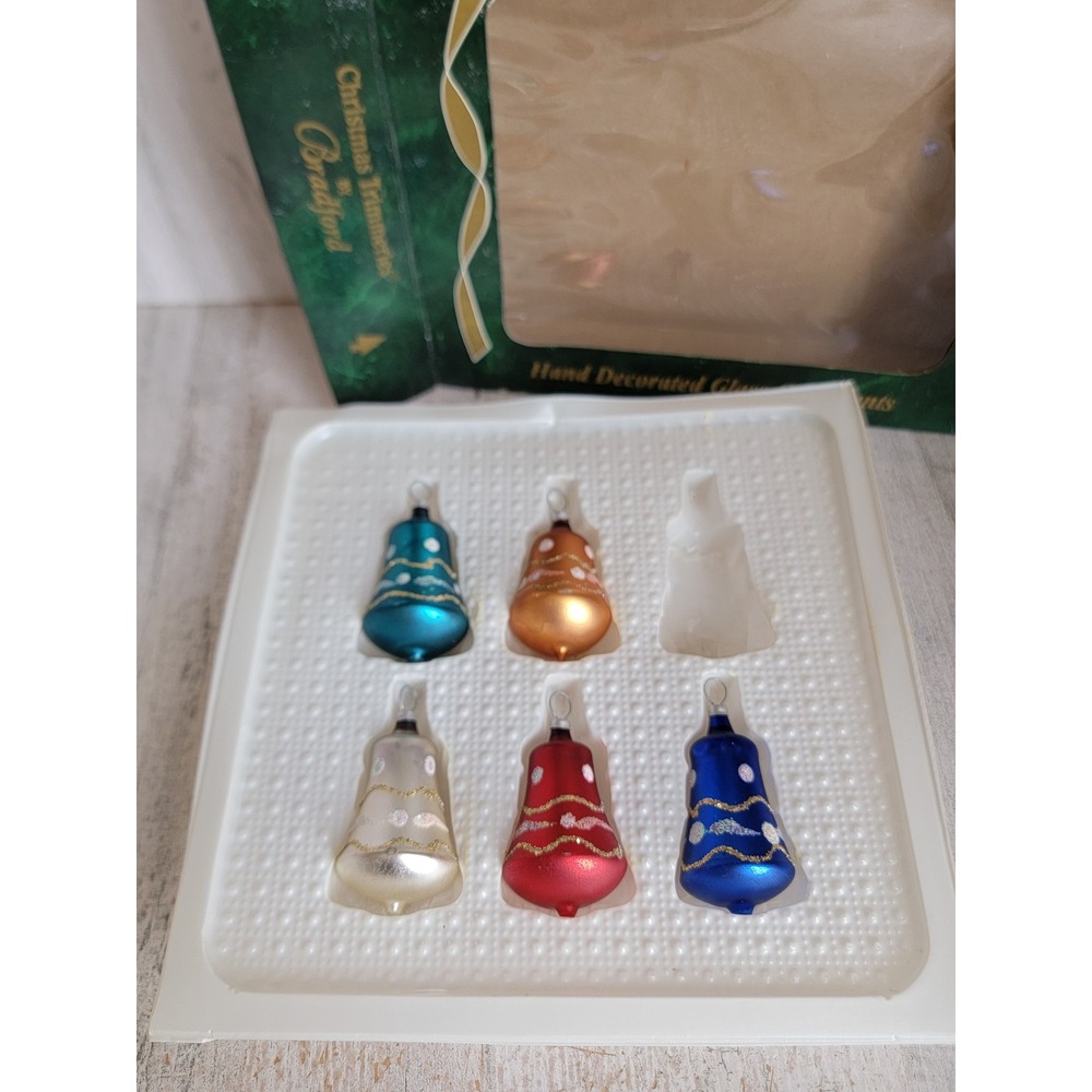 Christmas trimmeries unique mini bell blown glass ornament Xmas glitter set